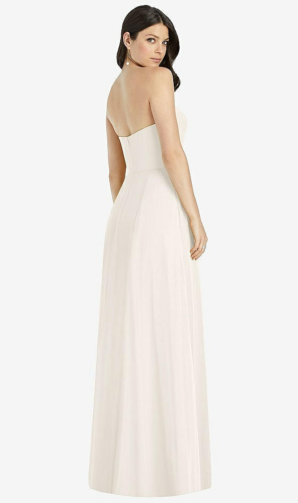 Back View - Ivory Strapless Notch Chiffon Maxi Dress