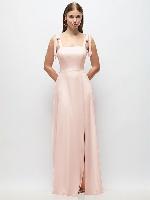 Tie-Shoulder Chiffon Maxi Dress with Front Slit