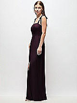 Side View Thumbnail - Deep Plum Tie-Shoulder Chiffon Maxi Dress with Front Slit