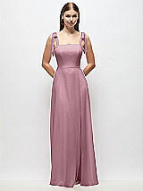 Front View Thumbnail - Dusty Pink Tie-Shoulder Chiffon Maxi Dress with Front Slit
