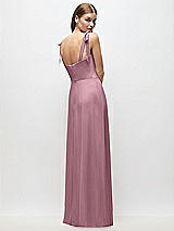 Rear View Thumbnail - Dusty Pink Tie-Shoulder Chiffon Maxi Dress with Front Slit