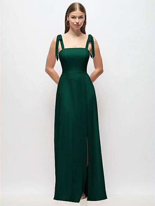 Tie-Shoulder Chiffon Maxi Dress with Front Slit