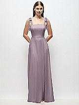Front View Thumbnail - Lilac Dusk Tie-Shoulder Chiffon Maxi Dress with Front Slit