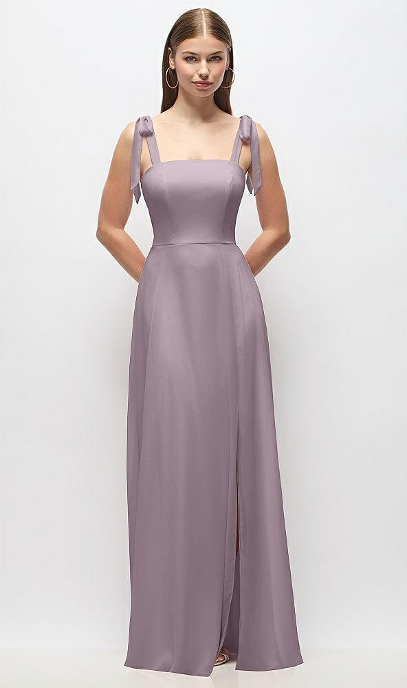 Front View - Lilac Dusk Tie-Shoulder Chiffon Maxi Dress with Front Slit
