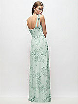 Rear View Thumbnail - Mint Green Floral Tie-Shoulder Chiffon Maxi Dress with Front Slit