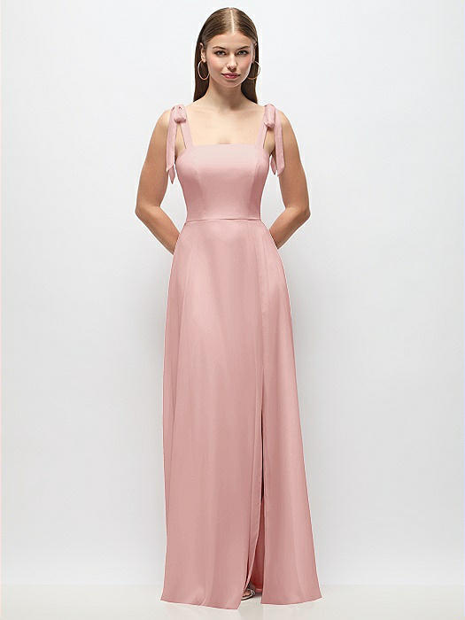 Tie-Shoulder Chiffon Maxi Dress with Front Slit
