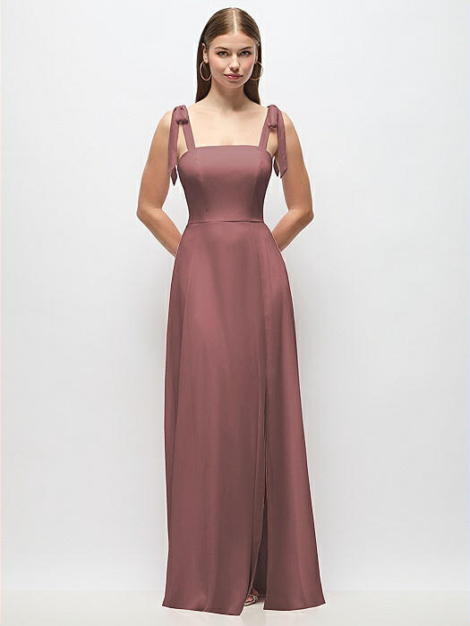 Tie-Shoulder Chiffon Maxi Dress with Front Slit