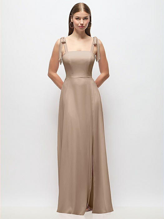 Tie-Shoulder Chiffon Maxi Dress with Front Slit