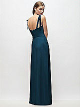 Rear View Thumbnail - Atlantic Blue Tie-Shoulder Chiffon Maxi Dress with Front Slit