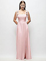 Front View Thumbnail - Ballet Pink Tie-Shoulder Chiffon Maxi Dress with Front Slit
