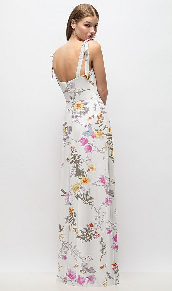 Back View - Butterfly Botanica Ivory Tie-Shoulder Chiffon Maxi Dress with Front Slit