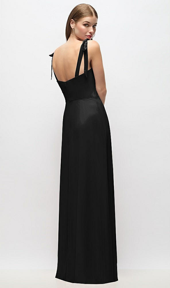 Back View - Black Tie-Shoulder Chiffon Maxi Dress with Front Slit