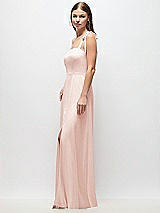 Side View Thumbnail - Blush Tie-Shoulder Chiffon Maxi Dress with Front Slit