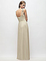 Rear View Thumbnail - Champagne Tie-Shoulder Chiffon Maxi Dress with Front Slit