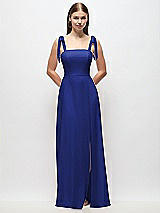 Front View Thumbnail - Cobalt Blue Tie-Shoulder Chiffon Maxi Dress with Front Slit