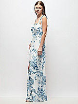 Side View Thumbnail - Cottage Rose Dusk Blue Tie-Shoulder Chiffon Maxi Dress with Front Slit