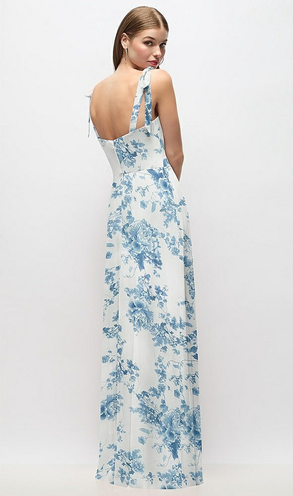 Back View - Cottage Rose Dusk Blue Tie-Shoulder Chiffon Maxi Dress with Front Slit