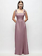 Front View Thumbnail - Dusty Rose Tie-Shoulder Chiffon Maxi Dress with Front Slit