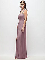 Side View Thumbnail - Dusty Rose Tie-Shoulder Chiffon Maxi Dress with Front Slit