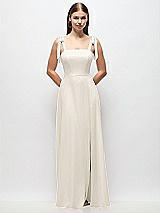 Front View Thumbnail - Ivory Tie-Shoulder Chiffon Maxi Dress with Front Slit