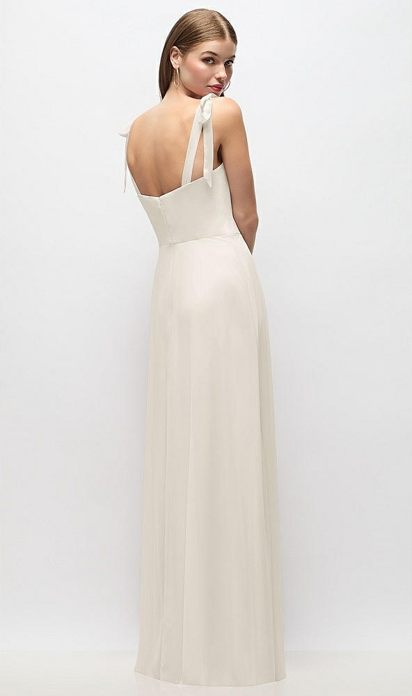 Back View - Ivory Tie-Shoulder Chiffon Maxi Dress with Front Slit