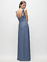 Rear View Thumbnail - Larkspur Blue Tie-Shoulder Chiffon Maxi Dress with Front Slit