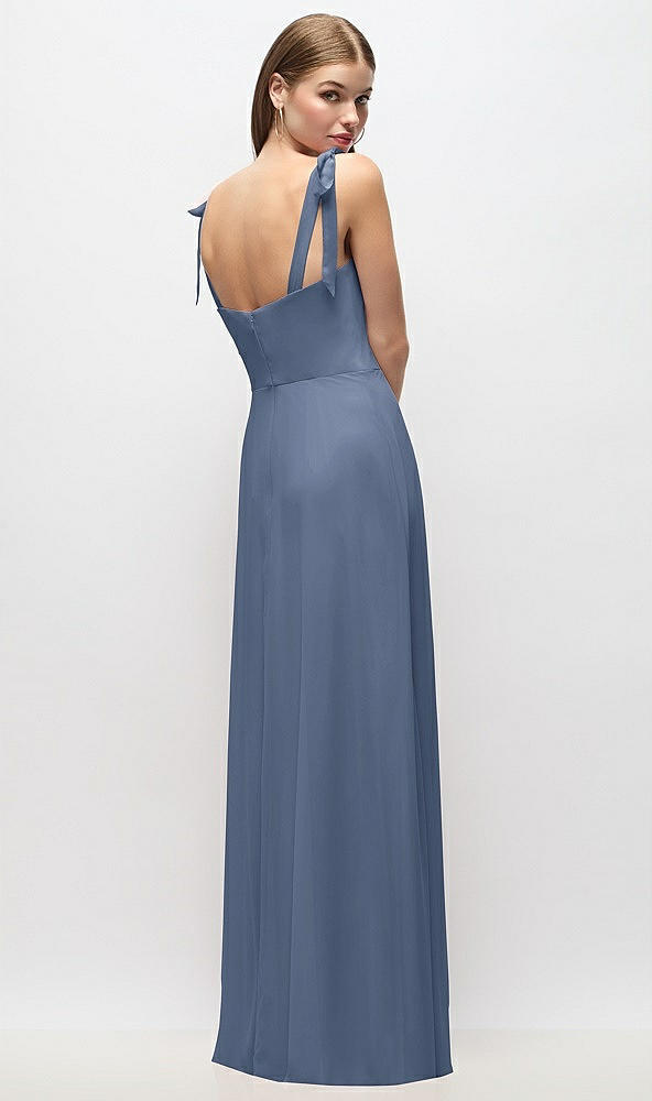 Back View - Larkspur Blue Tie-Shoulder Chiffon Maxi Dress with Front Slit