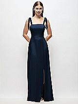 Front View Thumbnail - Midnight Navy Tie-Shoulder Chiffon Maxi Dress with Front Slit