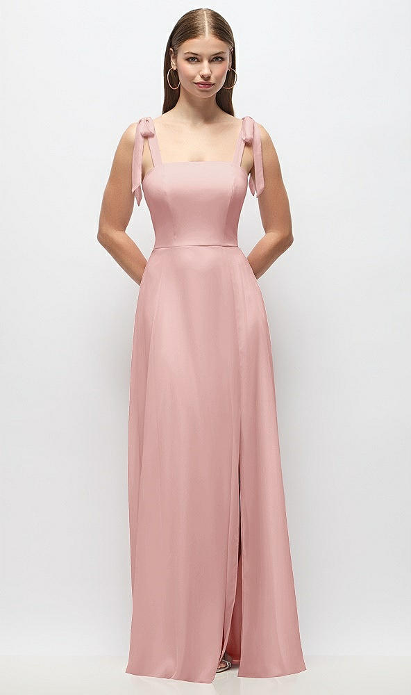 Front View - Rose Tie-Shoulder Chiffon Maxi Dress with Front Slit