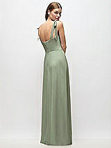 Rear View Thumbnail - Sage Tie-Shoulder Chiffon Maxi Dress with Front Slit