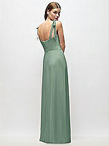 Rear View Thumbnail - Seagrass Tie-Shoulder Chiffon Maxi Dress with Front Slit