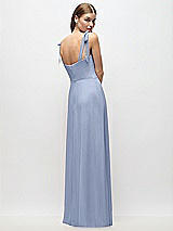 Rear View Thumbnail - Sky Blue Tie-Shoulder Chiffon Maxi Dress with Front Slit
