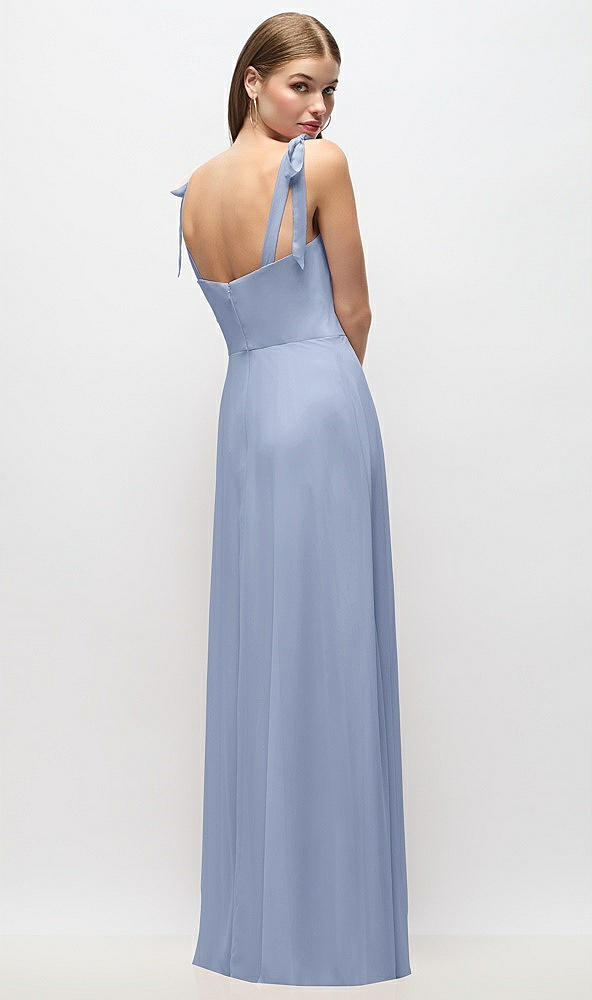 Back View - Sky Blue Tie-Shoulder Chiffon Maxi Dress with Front Slit