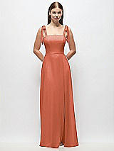 Front View Thumbnail - Terracotta Copper Tie-Shoulder Chiffon Maxi Dress with Front Slit