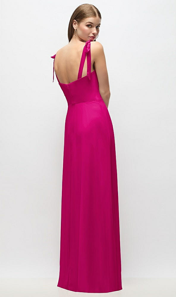 Back View - Think Pink Tie-Shoulder Chiffon Maxi Dress with Front Slit