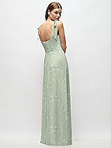 Rear View Thumbnail - Vintage Primrose Sage Tie-Shoulder Chiffon Maxi Dress with Front Slit