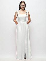 Front View Thumbnail - White Tie-Shoulder Chiffon Maxi Dress with Front Slit