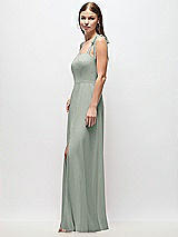 Side View Thumbnail - Willow Green Tie-Shoulder Chiffon Maxi Dress with Front Slit