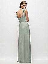Rear View Thumbnail - Willow Green Tie-Shoulder Chiffon Maxi Dress with Front Slit
