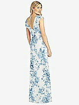 Rear View Thumbnail - Cottage Rose Dusk Blue Ruffled Sleeve Mermaid Dress with Front Slit