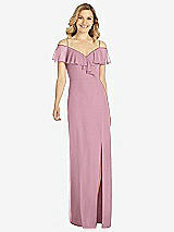 Front View Thumbnail - Dusty Pink Ruffled Cold-Shoulder Maxi Dress