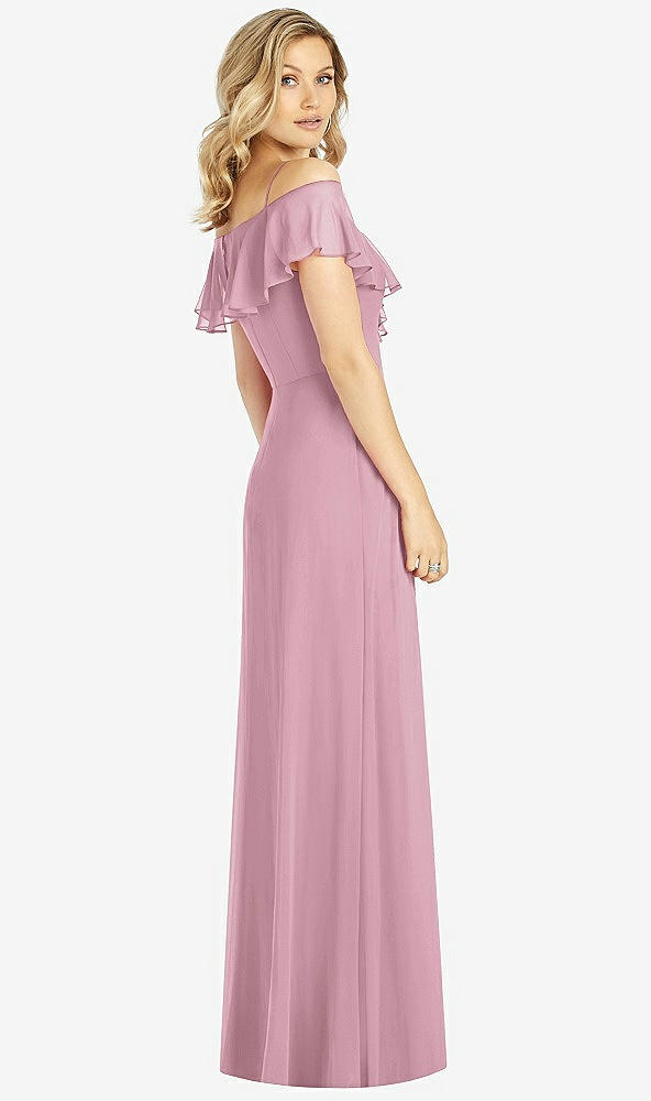 Back View - Dusty Pink Ruffled Cold-Shoulder Maxi Dress