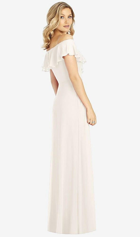 Back View - Ivory Ruffled Cold-Shoulder Maxi Dress