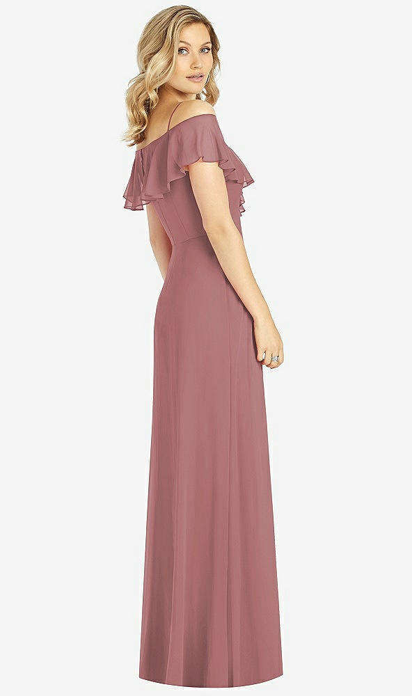 Back View - Rosewood Ruffled Cold-Shoulder Maxi Dress