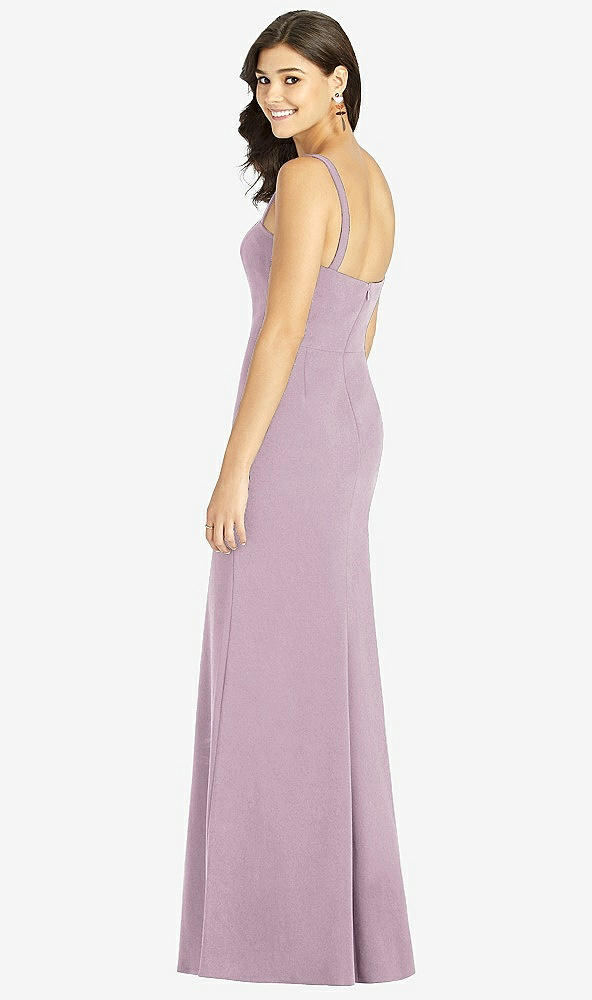 Back View - Suede Rose Flat Strap Stretch Mermaid Dress with Front Slit
