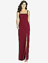 Front View Thumbnail - Burgundy Flat Strap Stretch Mermaid Dress with Front Slit