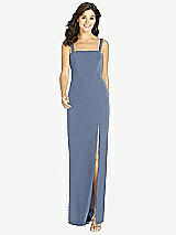 Front View Thumbnail - Larkspur Blue Flat Strap Stretch Mermaid Dress with Front Slit