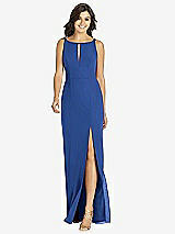 Front View Thumbnail - Classic Blue Keyhole Neck Mermaid Dress with Front Slit