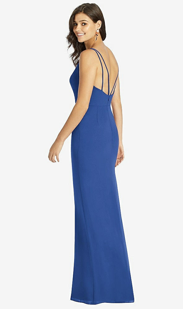 Back View - Classic Blue Keyhole Neck Mermaid Dress with Front Slit