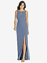 Front View Thumbnail - Larkspur Blue Keyhole Neck Mermaid Dress with Front Slit